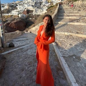 Orange slit and deep cut max i dress